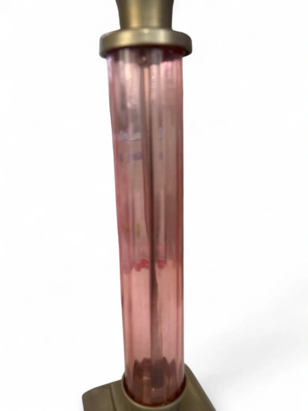 Glass Column Accent Candlestick Pair in Pink and Green with Brass Finish